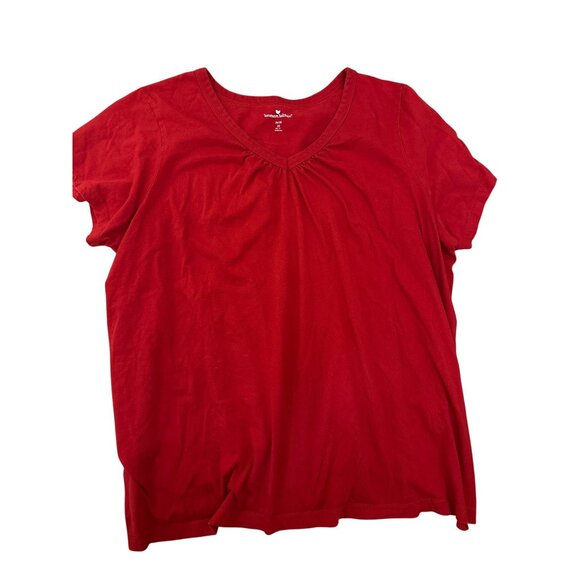 Woman Within Red V-Neck T-Shirt Size 2X 100% Cotton Basic Solid Print Festive - Picture 1 of 5